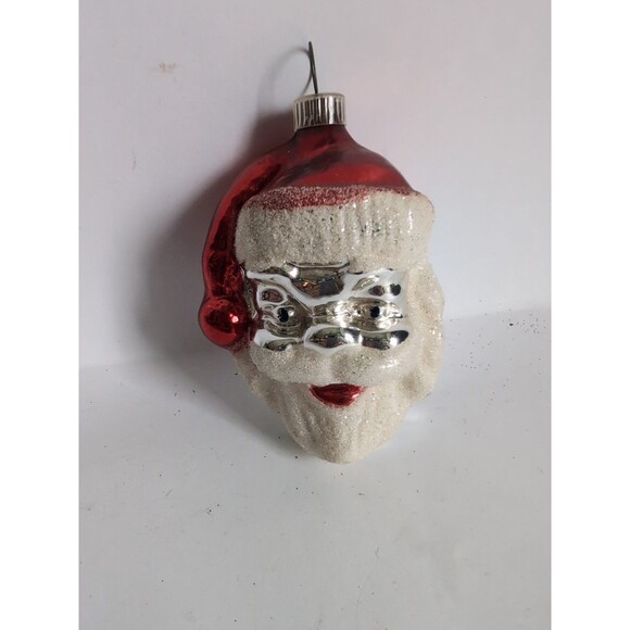 Unbranded Other - Vintage Santa Head Figural Mica Christmas Ornament West Germany Plastic Cap